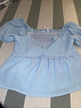 Altar'd State Light Blue Smocked Ruffle Top